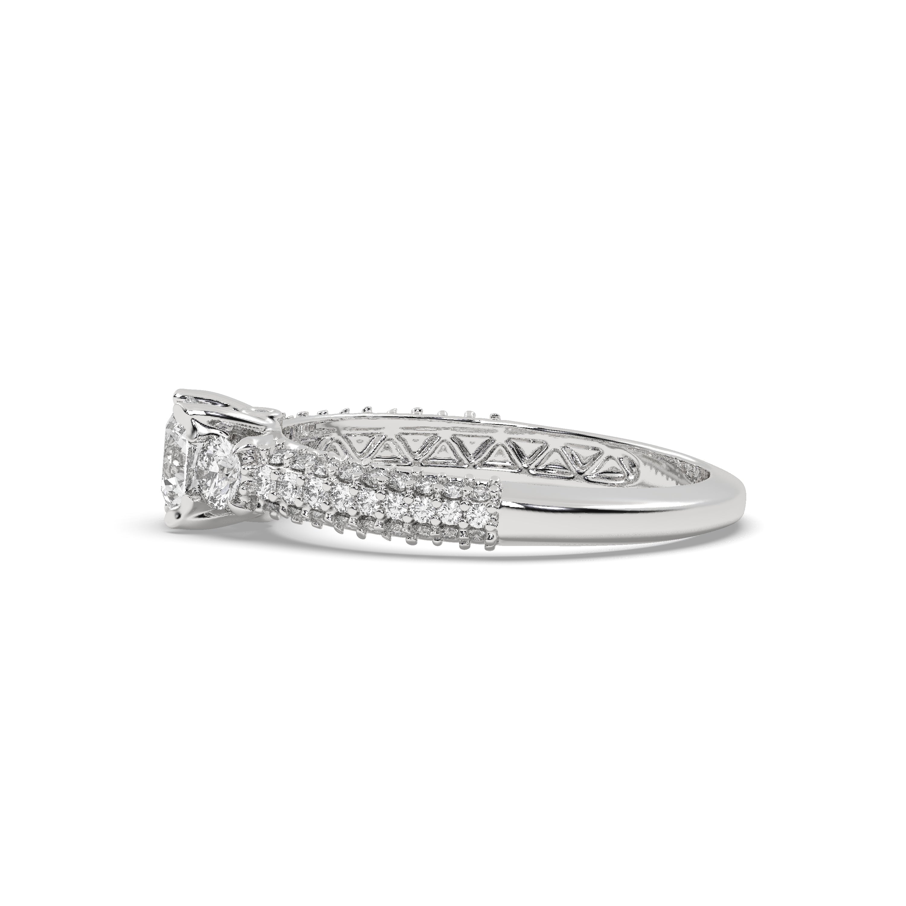 White Gold Studded 1.1996 Carat Lab Grown Diamond Ring-F Color VS2 Clarity.